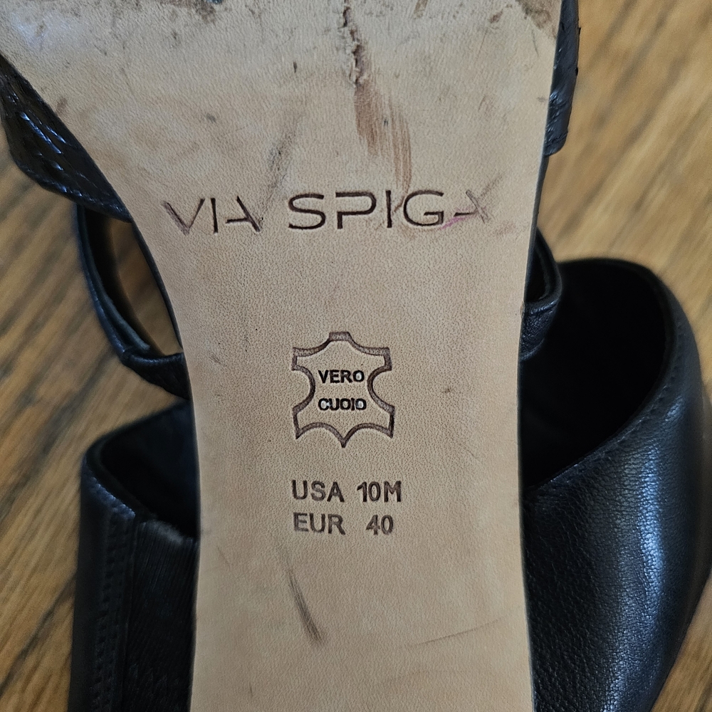 Via Spiga Black Leather Snake Mules Heels Size 10 - Picture 7 of 8
